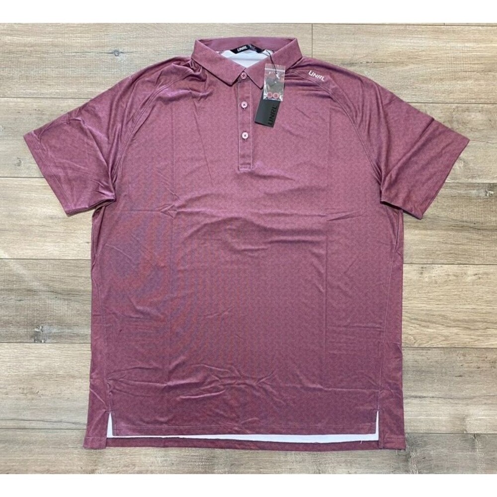 UNRL Solace Performance Golf Polo Mens L Burgundy Geometric Stretch Wicking